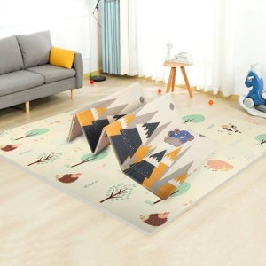 Covoras pentru Copii, Flippy, cu 2 Fete, Model Padure/Elefanti, din XPE+PE, Impermeabil, Antiderapant, Protectie Termica, +3 Luni, Pliabil, 150 x 200 x 1.5 cm, Multicolor - Img 2