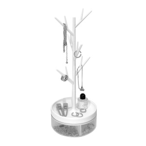 Cutie de Bijuterii, Flippy, Rotativa, cu Suport Tip Ramura, 36.5 x 14 cm, din ABS+PP, Alb - Img 1