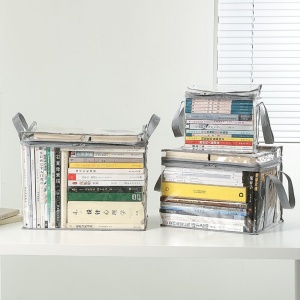 Cutie de Depozitare, Flippy, din PVC+Textil, Rezistenta la Apa, Geanta pentru Carti, 23x17x28 cm, Transparent-Alb - Img 4