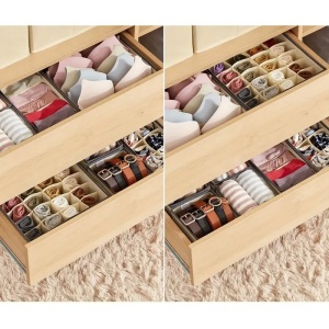 Cutie De Depozitare, Flippy, Pentru Lenjerie, Sosete Si Sutiene, Material Textil, 24 Compartimente, 32 x 32 x 10 cm, Culoare Bej - Img 2