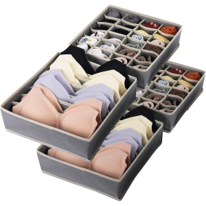 Cutie De Depozitare, Flippy, Pentru Lenjerie, Sosete Si Sutiene, Material Textil, 24 Compartimente, 32 x 32 x 10 cm, Culoare Gri - Img 5