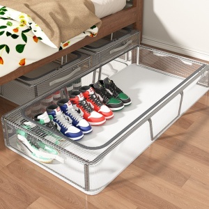 Cutie de Depozitare pentru Pantofi, Flippy, 60*30*21CM , din Plasa PVC Impermeabila si Cadru de Otel, Pliabila, Fermoar Bidirectional, Transparenta - Img 10