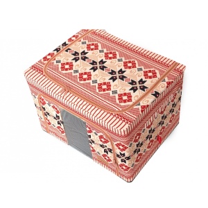Cutie de Depozitare Pliabila, Flippy,100 L din Bumbac si In, 60X42X40 cm, Fereastra Frontala, 2 Usi de Acces cu Fermoar Bidirectional, Cadru Metalic, Suport Baza Stabil din Plastic, Motiv Traditional Model 1 - Img 6