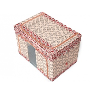 Cutie de Depozitare Pliabila, Flippy,100 L din Bumbac si In, 60X42X40 cm, Fereastra Frontala, 2 Usi de Acces cu Fermoar Bidirectional, Cadru Metalic, Suport Baza Stabil din Plastic, Motiv Traditional Model 3 - Img 9