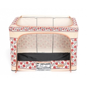 Cutie de Depozitare Pliabila, Flippy,100 L din Bumbac si In, 60X42X40 cm, Fereastra Frontala, 2 Usi de Acces cu Fermoar Bidirectional, Cadru Metalic, Suport Baza Stabil din Plastic, Motiv Traditional Model 4 - Img 9