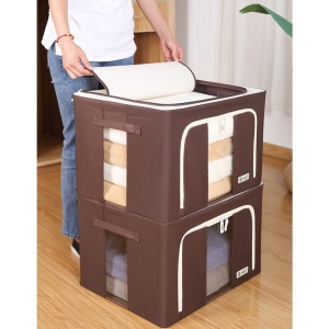 Cutie de Depozitare Pliabila, Flippy, Cu Fereastra si Fermoar Dublu, 66 L, Textil Premium, 50x40x33 cm, Cadru Metalic, Impermeabila, Maro - Img 2