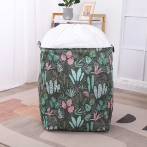 Cutie de Depozitare Pliabila, Flippy, Impermeabila, cu Snur, Capacitate 100 L, cu Manere, 50x50x40cm, Model Frunze, Verde - Img 10