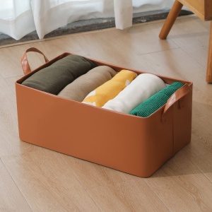 Cutie de Depozitare Tip Cos, Flippy, Material Piele Ecologica, Pliabila, 47x28x20 cm, 26 l, Cadru Metalic, cu Manere, Maro - Img 3