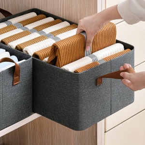 Cutie de Depozitare Tip Cos, Flippy, Material Textil, Pliabila, 47x28x20 cm, 35 l, Cadru Metalic, cu Manere, Maro - Img 6