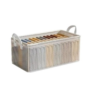 Cutie de Depozitare Tip Cos, Flippy, Material Textil Transparent, Pliabila, 47x28x20 cm, 35 l, Cadru Metalic, cu Manere, Alb - Img 1