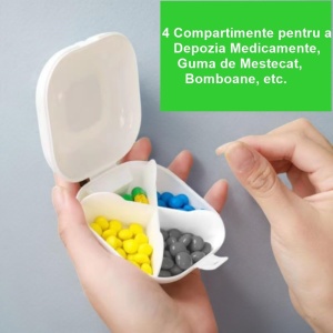 Cutie Depozitare Medicamente, Flippy, 4 Compartimente, Inchidere Etans, Portabila, Patrat, Alb/Gri, PP, 7.6x2.9x7.8 cm - Img 3