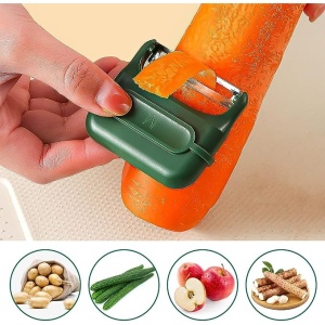 Decojitor/Curatator manual de legume si fructe, Flippy, portabil, cu magnet, doua lame, Inox, Verde, 6.7x6x1.6 cm - Img 3