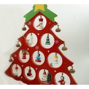 Decoratiune Craciun, Brad, Rosu, 10 cavitati cu ornamente, 20.5 cm x 28 cm, Lemn, Flippy - Img 7