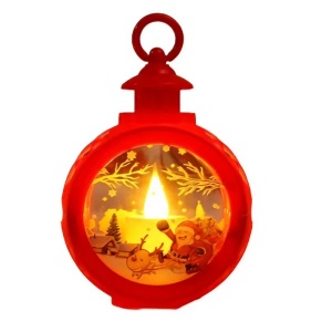 Decoratiune Craciun tip Felinare cu baterii, 13.5 x 9 cm,Lumanare cu geam si inscriptie Mos Craciun cu sanie,lumina alb cald,baterii incluse,Rosu - Img 1