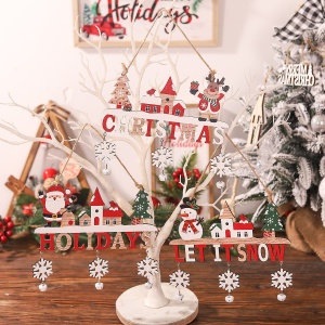 Decoratiune de Craciun din Lemn, Flippy, cu Snur pentru Agatare in Brad, Model Mos Craciun, Scris Let It Snow, 21.9x19 cm, Multicolor - Img 7