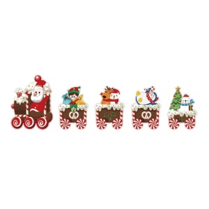 Decoratiune de Craciun, Flippy, pentru Gradina, Tip Trenulet, 5 Figurine + Bete de Infipt in Pamant, din Plastic, Impermeabil, Model Mos Craciun cu Prietenii, Multicolor