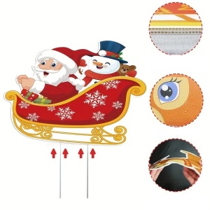 Decoratiune de Craciun, Flippy, pentru Gradina, Tip Trenulet, 6 Figurine + Bete de Infipt in Pamant, din Plastic, Impermeabil, Model Mos Craciun cu Renii, Multicolor - Img 2