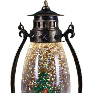 Decoratiune Luminoasa, Flippy, Felinar de Craciun, cu Lumina LED, Ornament Model Lampa cu Ulei Brad de Craciun, cu Maner, 14x7x6 cm, Negru - Img 2
