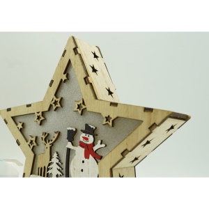 Decoratiune luminoasa, model de Stea cu Om de zapada, maro, lungime: 18 cm, latime: 18 cm, inaltime: 4 cm, lemn, interior/exterior - Img 4