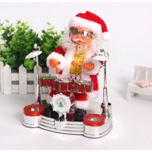 Decoratiune Mos Craciun, Flippy, Animat, care Canta si Danseaza, cu Tobe, Imbracat Festiv, 20x17 cm Inaltime, Rosu - Img 4
