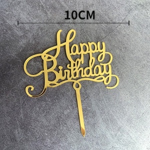 Decoratiune Topper pentru Tort, Flippy, Model Happy Birthday, Tematica Aniversare, 10 cm, Auriu - Img 2