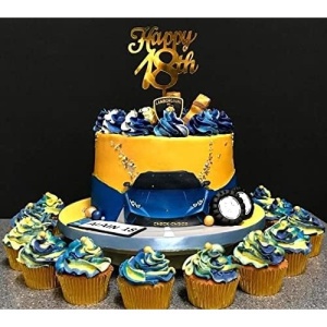 Decoratiune Topper pentru Tort, Flippy, Model Happy18th, Dimensiuni 10 cm, Tematica Majorat, Auriu - Img 2