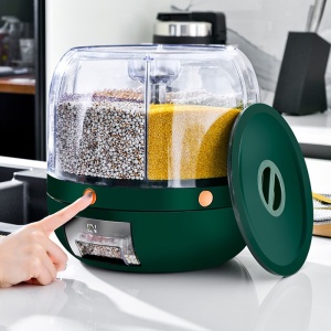 Dozator de cereale Flippy, rotativ 360, 6 compartimente, capacitate 3 L, rezistent la umezeala, inchidere etansa, verde inchis - Img 4