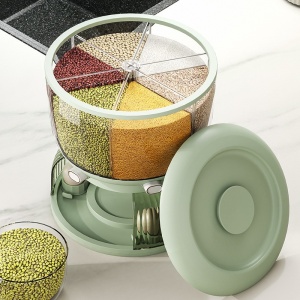 Dozator Etajat de Cereale Flippy, Rotativ 360, 6 Compartimente, Capacitate 10L, Cofraj Special pentru Oua, Vas pentru Scurgerea Cerealelor, 35x27.5 cm, Verde - Img 3
