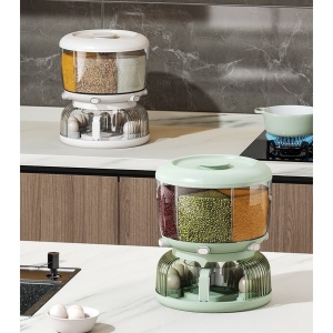 Dozator Etajat de Cereale Flippy, Rotativ 360, 6 Compartimente, Capacitate 10L, Cofraj Special pentru Oua, Vas pentru Scurgerea Cerealelor, 35x27.5 cm, Verde - Img 10