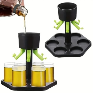 Dozator Hexagonal cu Suport pentru Shoturi, Flippy, 6 Pahare, Set Complet cu Ambalaj si Cutie, Dispenser, Divizor, Joc de Baut, Negru - Img 1