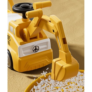 Excavator Manual pentru copii, Flippy, 3 ani, Sport, Claxon, Cutie Depozitare, Lumini, Scaun, 62x26x47 cm, Galben - Img 6
