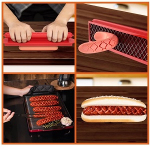 Feliator manual pentru hot-dog Flippy, crestare carnati si hot-dog, manual, potrivit pentru gratar, 29.5 x 6.5 cm, din inox si ABS, rosu - Img 3