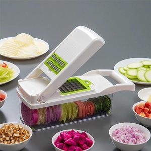 Feliator Multifunctional, Flippy, Razatoare, 8 in 1, pentru Fructe si Legume, 10 Piese, Lame de Inox, Recipient Stocare, Separator Oua, Protectie Mana, ABS, 67.5x38.5x49.5 cm, Verde/Alb - Img 5