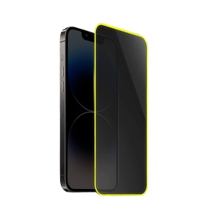 Folie de Sticla Securizata pentru Apple iPhone 15, Flippy, Luminous, Margine Fosforescenta Neon din Silicon, Mat, Anti-Amprenta, Protectie Completa, 9H, Galben - Img 1