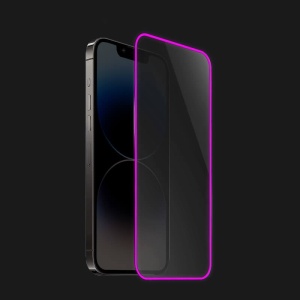 Folie de Sticla Securizata pentru Apple iPhone 15 Pro Max, Flippy, Luminous, Margine Fosforescenta Neon din Silicon, Mat, Anti-Amprenta, Protectie Completa, 9H, Violet - Img 3