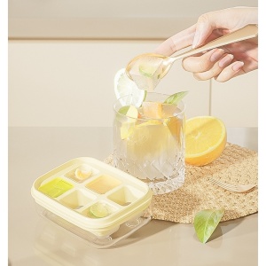 Forma pentru gheata cu presa Flippy, din silicon alimentar, 6 cuburi, caserola pentru depozitare, usor de folosit si curatat, 10.5 x 7.5 x 4.1 cm, galben - Img 5