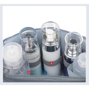 Geanta cosmetice voiaj, Flippy, material panza, impermeabil, 3 compartimente, cu agatatoare, Gri, 47 x 28 x 20 cm - Img 3