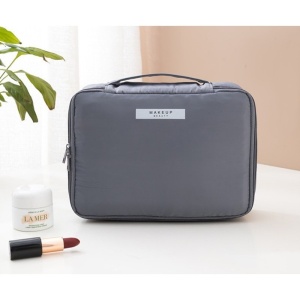 Geanta de Calatorie, Flippy, pentru Cosmetice si Articole de Toaleta, Material Impermeabil, 2 in 1, Portfard Interior Detasabil, 23 x 16 x 8 cm, Gri - Img 3
