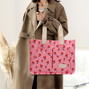 Geanta de Mana/Umar, Multifunctionala, Flippy, Inchidere cu Capsa, Imprimeu Cirese, Material Textil, 33.5 x 25 x 14.5 cm, Roz - Img 2