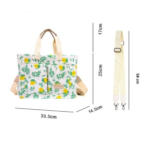Geanta de Mana/Umar, Multifunctionala, Flippy, Inchidere cu Capsa, Imprimeu Lamai, Material Textil, 33.5 x 25 x 14.5 cm, Alb/Galben - Img 3