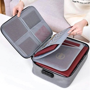 Geanta Flippy pentru Depozitare Acte si Documente, Facturi, Carduri, cu Cod de Securitate, 5 Compartimente, Impermeabila, 37 x 20 x 27 cm, Gri - Img 7