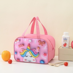 Geantă Frigorifică, Flippy, cu Desene Animat 3D, Portabilă pentru Copii, de Prânz, din Pânză Oxford, 27.5x18x20 cm, Model Unicorn, Roz - Img 3