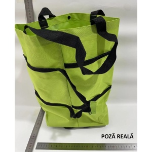 Geanta Pliabila, Flippy, 2 in 1, Carucior cu Roti, pentru Cumparaturi, 19 l, Verde, Plastic, 39 x 46 x 12 cm - Img 4