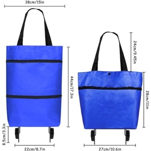 Geanta Pliabila, Flippy, 2 in 1, Carucior cu Roti, pentru Cumparaturi, 19 l, Albastru, Plastic, 39 x 46 x 12 cm - Img 5