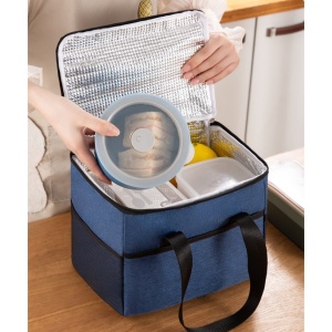 Geanta Termica Flippy pentru Pranz, Compartimente Telefon si Tacamuri, Multifunctionala, Impermeabila, 24x18x21 cm, Albastru - Img 2