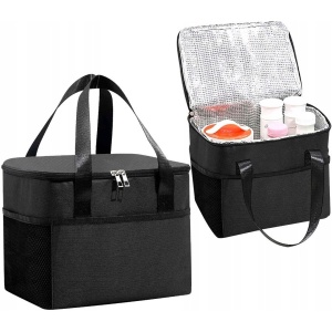 Geanta Termica Flippy pentru Pranz, Compartimente Telefon si Tacamuri, Multifunctionala, Impermeabila, 24x18x21 cm, Negru - Img 9