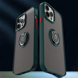 Husa Anti Fall Metal Bracket pentru Apple iPhone 14 Pro, Rezistenta la socuri, Margini colorate, Cu inel de prindere magnetic, Flippy, Verde - Img 2