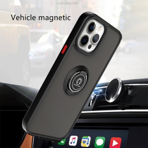 Husa Anti Fall Metal Bracket pentru Apple iPhone 14, Rezistenta la socuri, Margini colorate, Cu inel de prindere magnetic, Flippy, Negru - Img 2