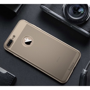 Husa Apple iPhone 7 Plus IPAKY Full Cover 360 Air cu Gauri Auriu + Folie Sticla - Img 2