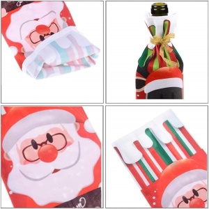 Husa Craciun pentru sticla de vin Flippy, tema Mos Craciun, material textil, 34 cm, multicolor - Img 2